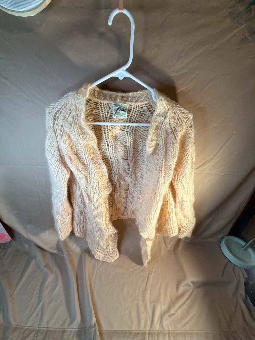 Bobbie Brooks Italian Open Front Cardigan Size S Blush Pink Mohair Blend
